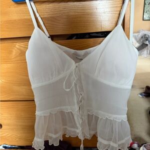 Hollister White Ruffle Tank Top